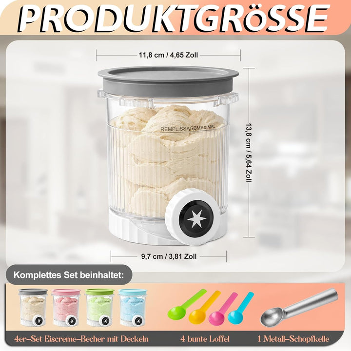 4 Stück Behälter für Ninja Swirl by CREAMi Softeis- & Eismaschine, Swirl Pints und Deckel kompatibel