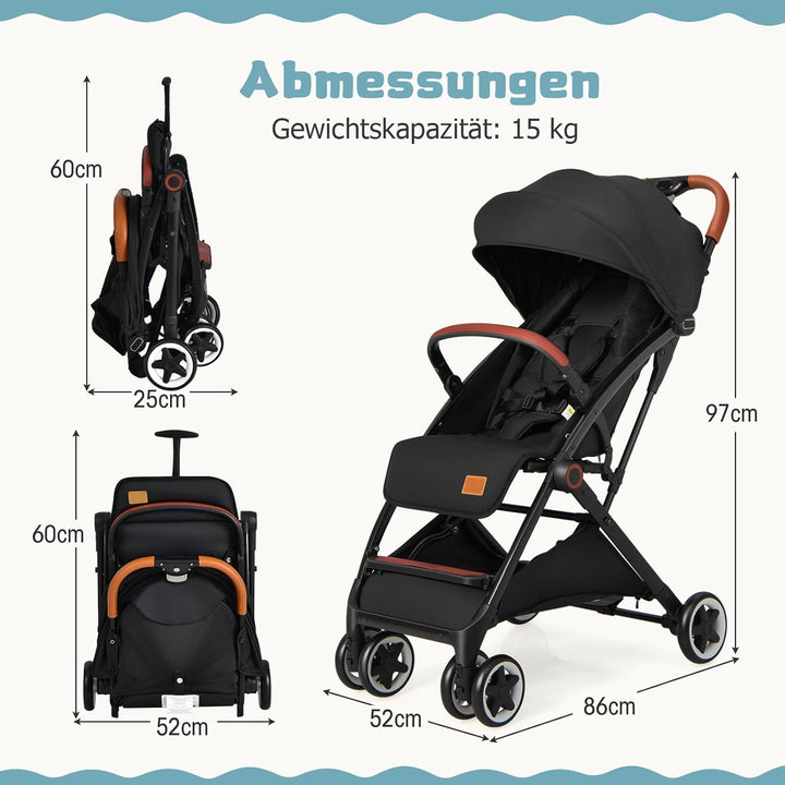 DREAMADE Klappbarer Kinderwagen, Buggy mit stufenlos verstellbarer Rückenlehne, Stroller mit Moskito