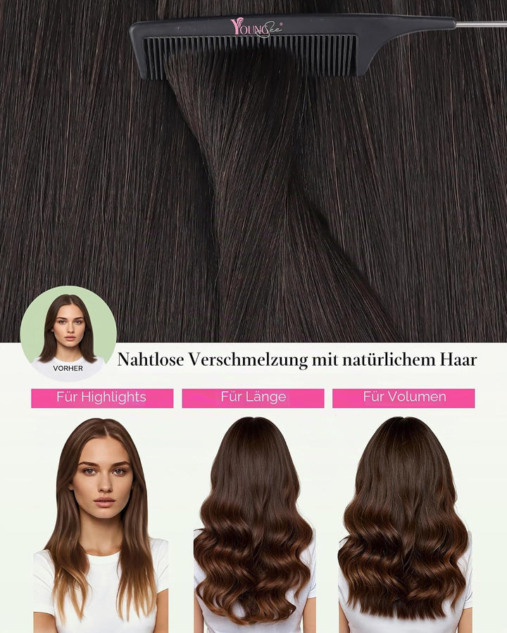 YoungSee Tape Extensions Echthaar Braun Echthaar Extensions Tape Kurz 30cm Tape in Extensions Echtha