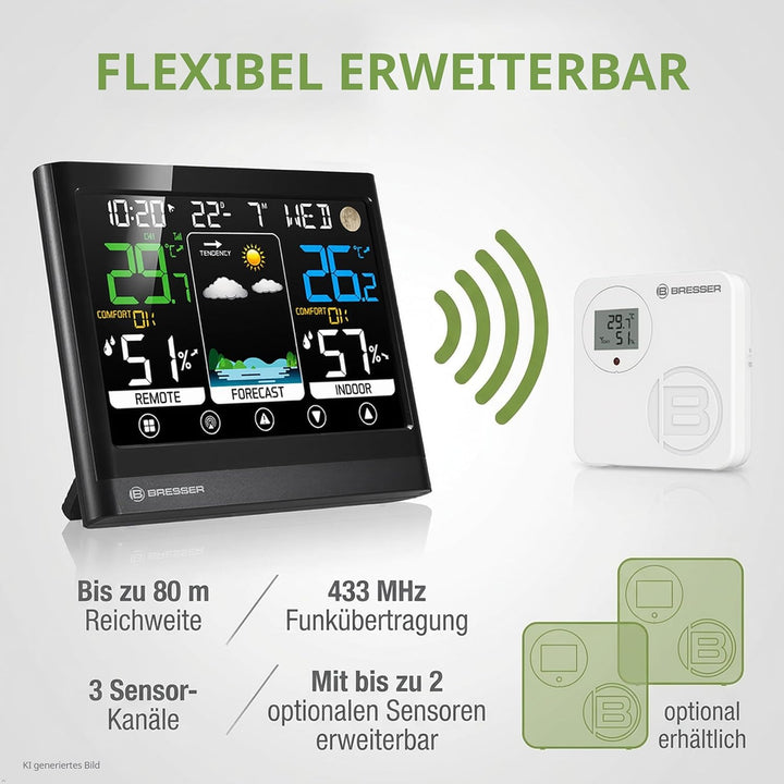 Bresser MeteoTemp BF Funk Wetterstation mit Touch-Display, Aussensensor, Wettervorhersage, Raumklima