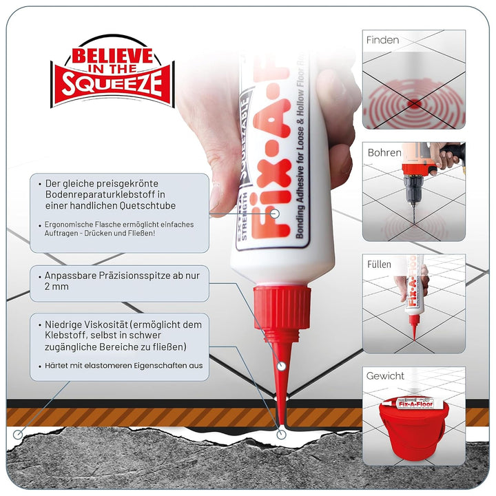 Fix-A-Floor Squeezy All-in-One Reparaturkleber für lose, hohle und knarrende Fliesen, Holz, LVT, LVP