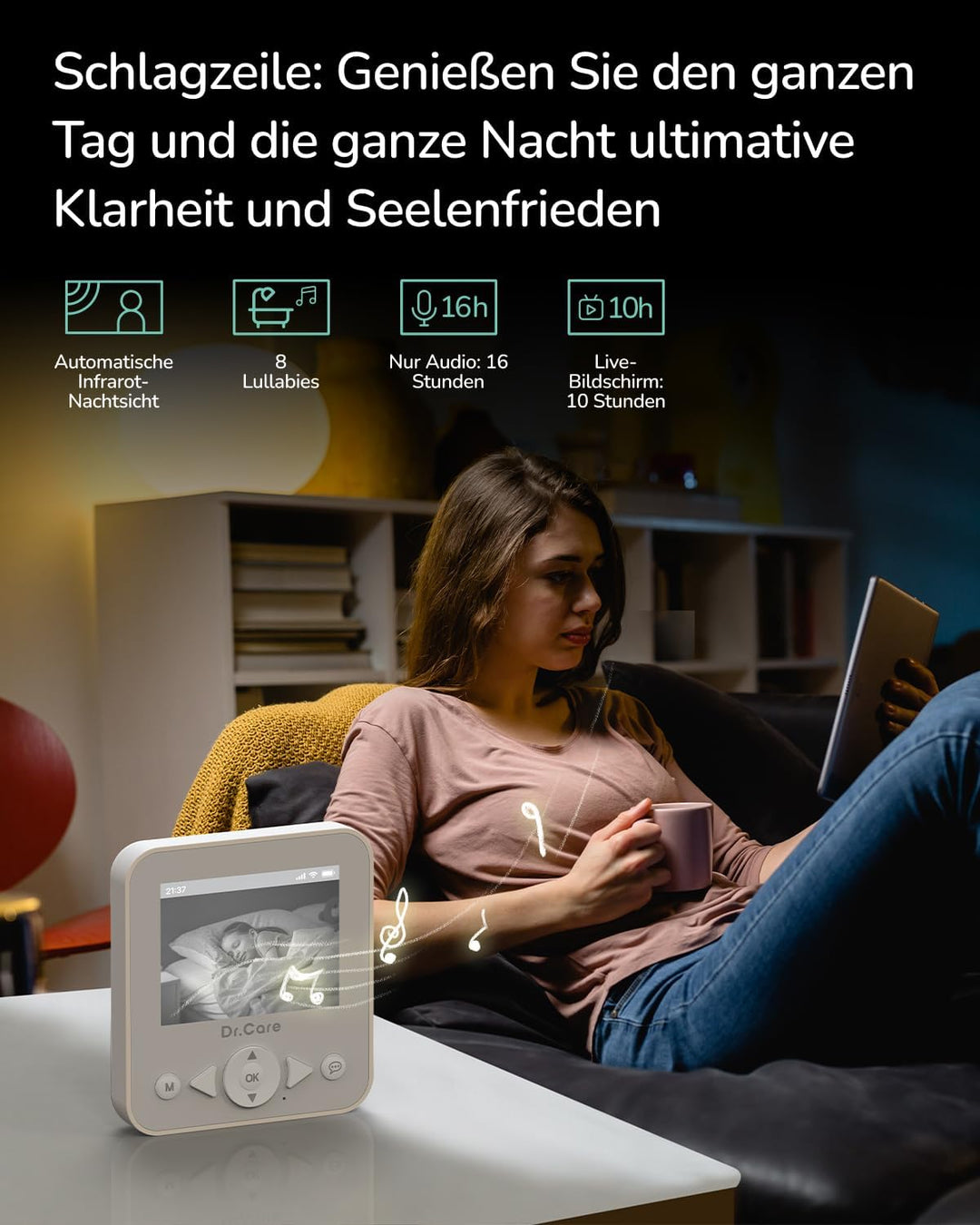 Dr.Care NeoView Video-Babyphone – 2,8" Display, 2-Wege-Audio, Video-Schleifenaufnahme, Nachtsicht, V