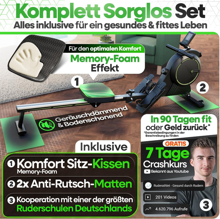 NEU Tretmann Rudergerät für Zuhause Set - extra leise- [Wirbelstrombremse2.0] bis 150KG Zertifiziert