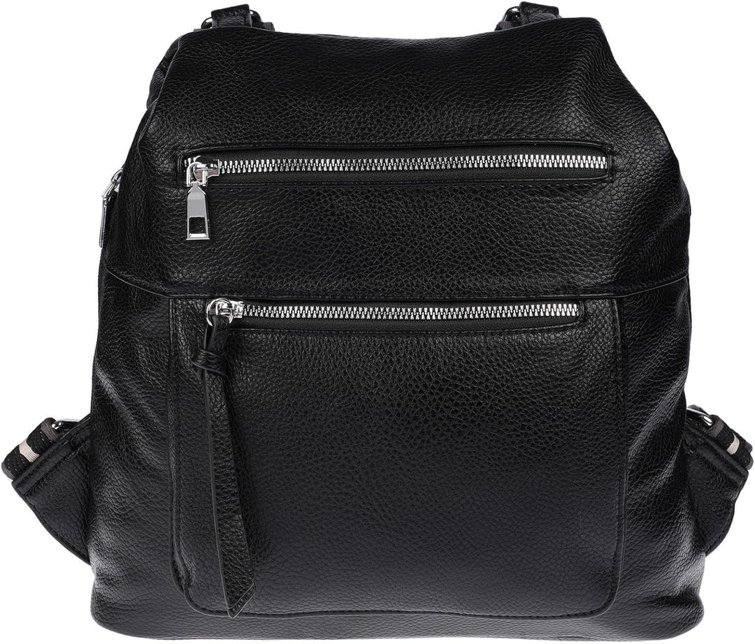 Christian Wippermann grosser Damen City Rucksack Tasche Body Bag Leder Optik Schultertasche Schwarz,