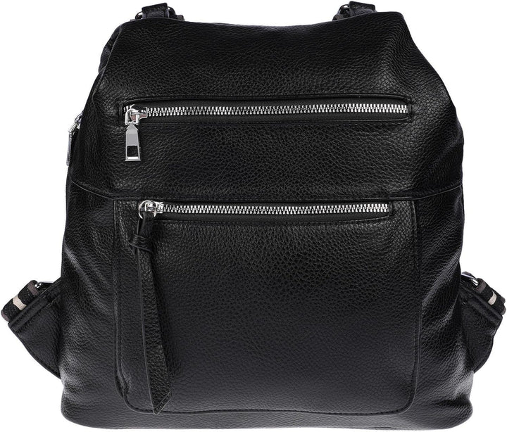 Christian Wippermann grosser Damen City Rucksack Tasche Body Bag Leder Optik Schultertasche Schwarz,