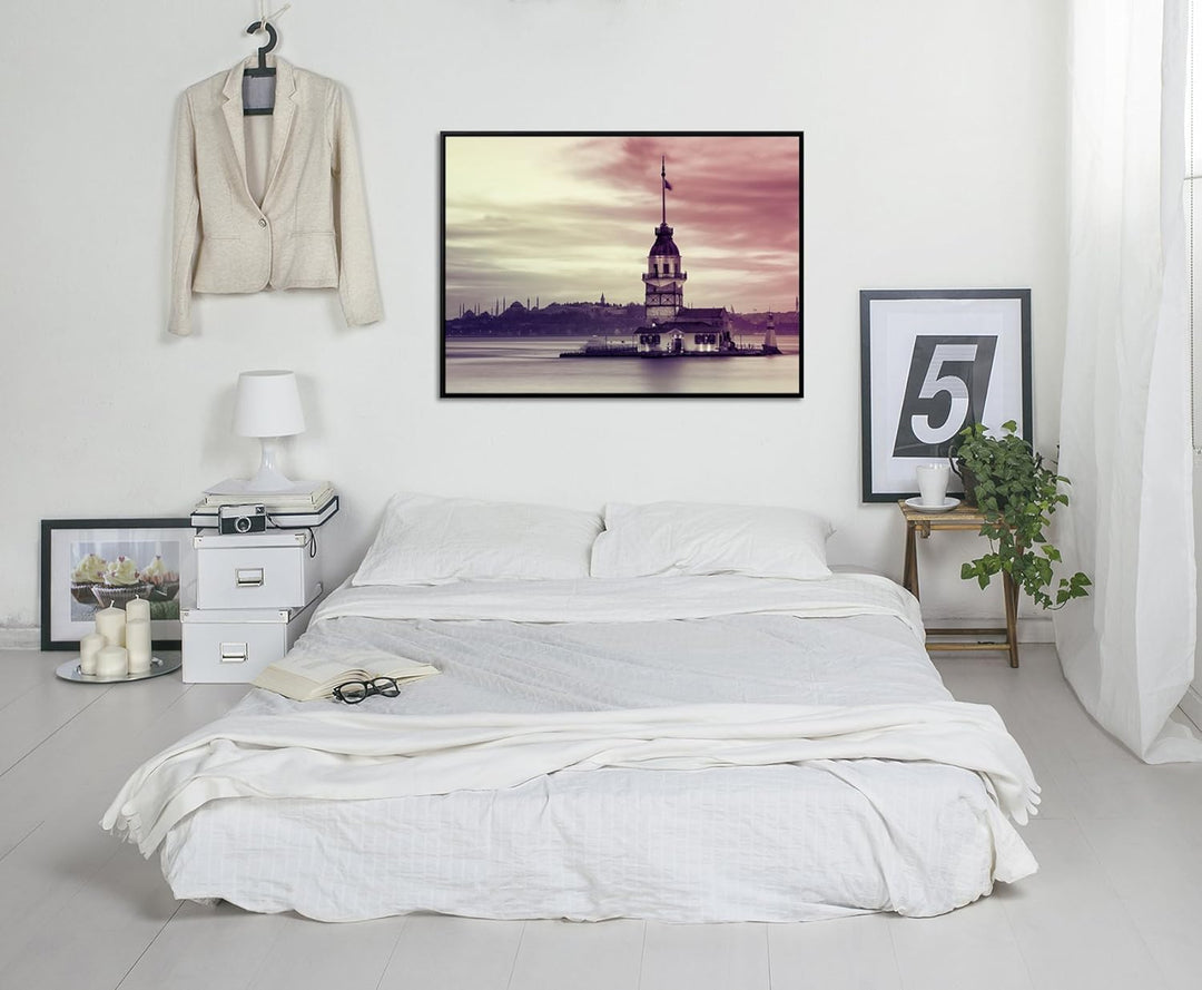 Paul Sinus Art 105x75cm Wandbild – Farbe Mauve - auf Leinwand inkusive Schattenfugenrahmen schwarz -
