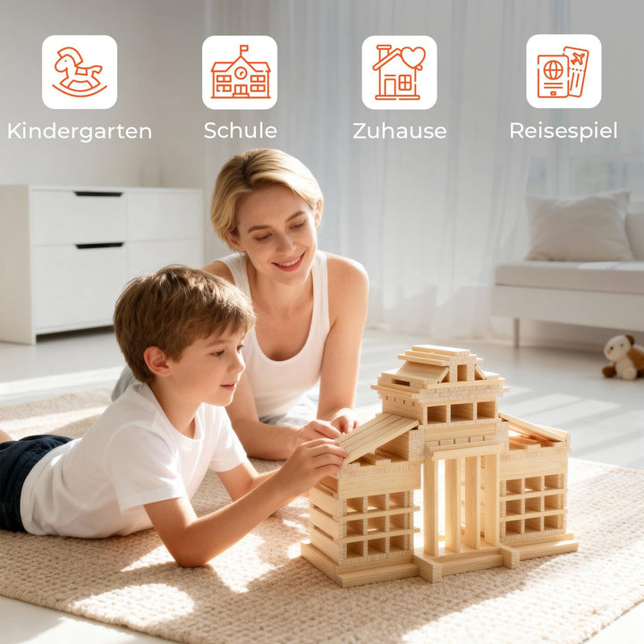 ROXPLE Holzbausteine Natur 2OO Stück, Montessori Spielzeug für Kinder ab 3 Jahren, Klötzchen zum Bas