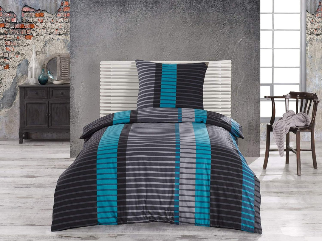 Class Home Collection Bettwäsche 155x220 Baumwolle Renforce 2 teilig Bettwäsche-Set mit Reissverschl