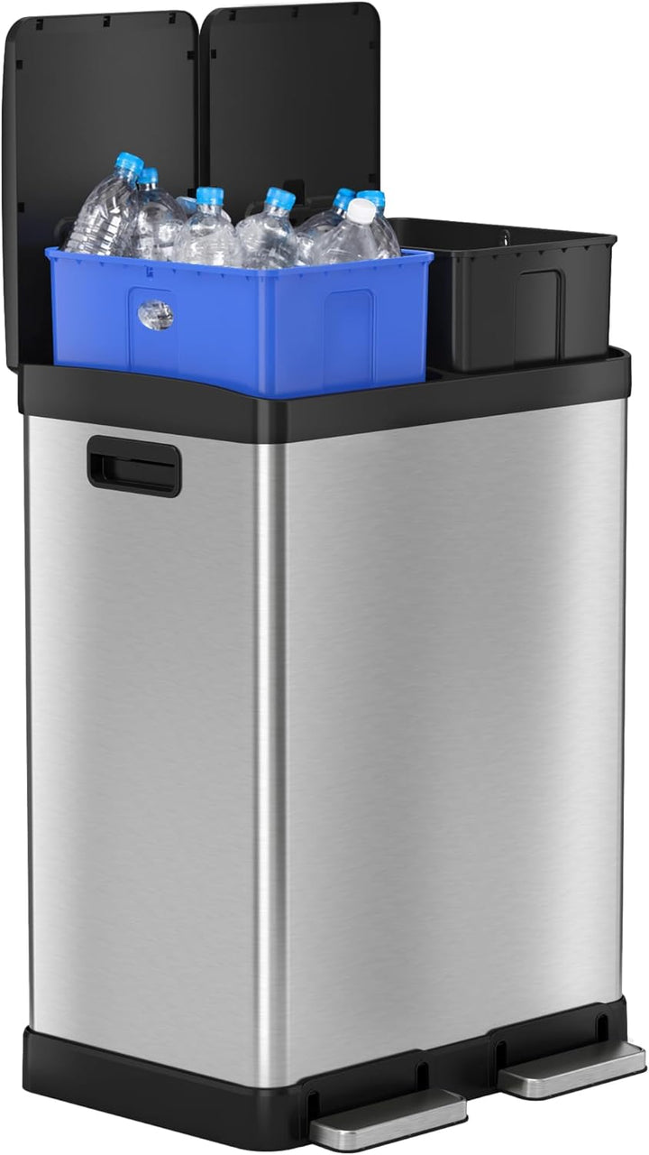 iTouchless SoftStep Abfalleimer und Recyclingbehälter mit Aktivkohlefilter-Deodorierern, Edelstahl,