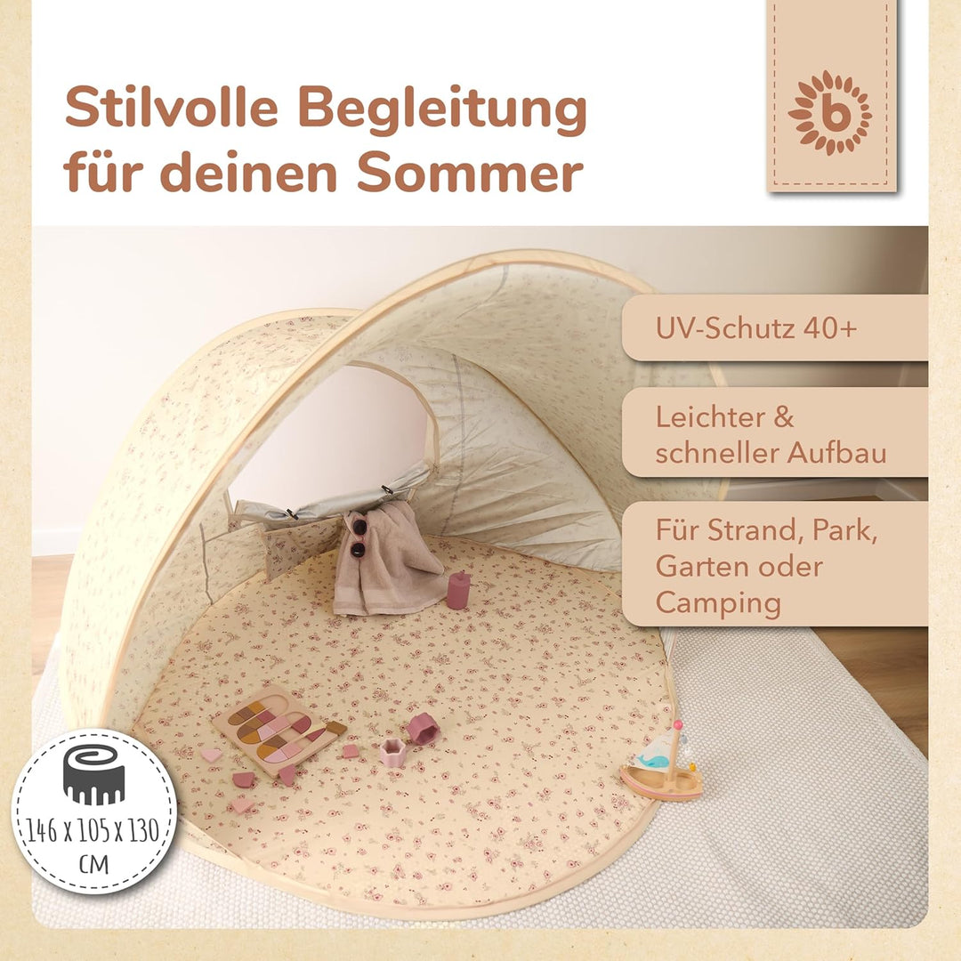 Bieco Ella Pop-up Strandmuschel Vintage Flowers | UV-Schutz 40+ | Strandmuschel Pop Up Baby Zubehör