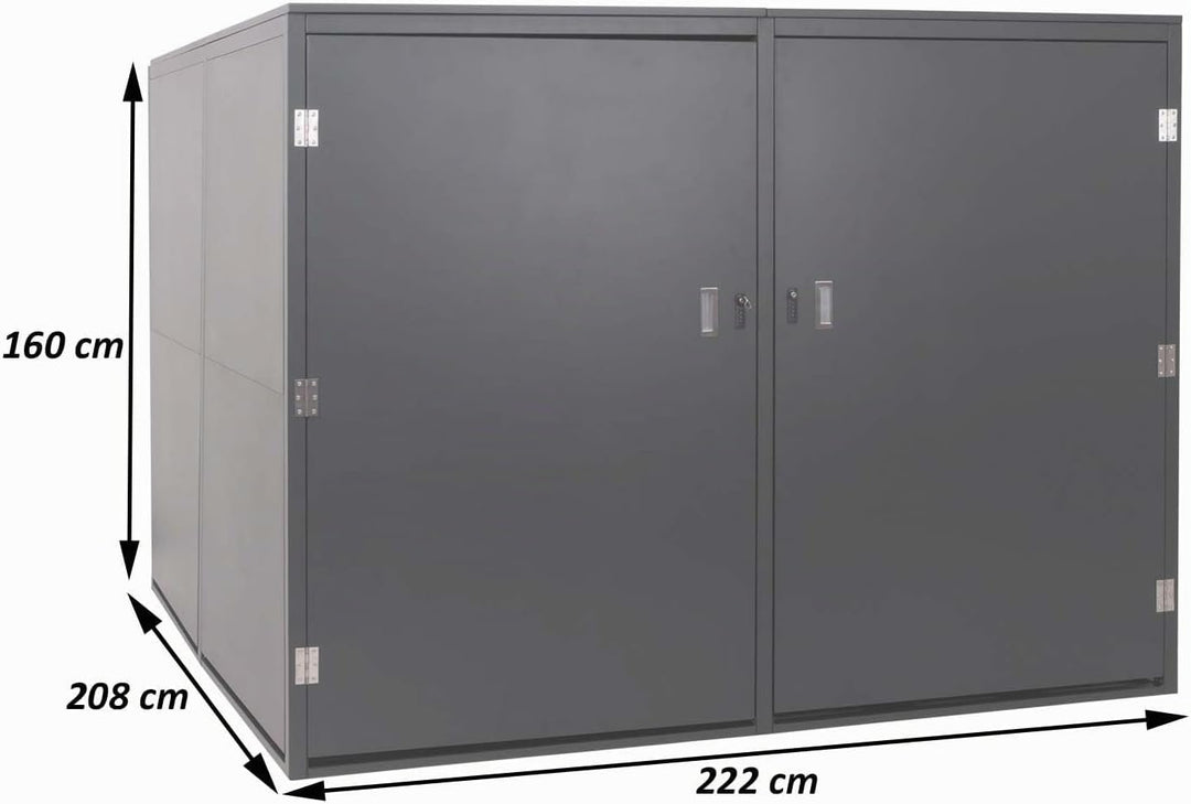 4er-Fahrradgarage HWC-L56cAM, Gerätehaus Fahrradbox mit Ablage, abschliessbar Metall 160x222x208cm -