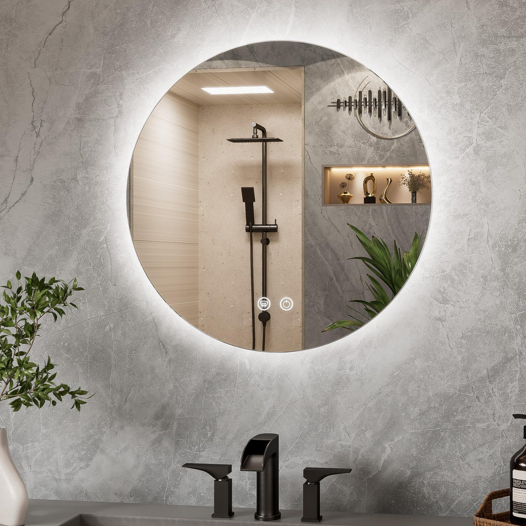 TETOTE Badspiegel mit Beleuchtung 50cm, Rund LED Badezimmerspiegel ohne Rahmen, Wandspiegel mit Touc