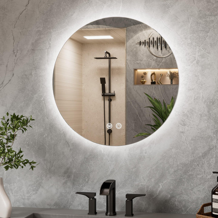 TETOTE Badspiegel mit Beleuchtung 50cm, Rund LED Badezimmerspiegel ohne Rahmen, Wandspiegel mit Touc