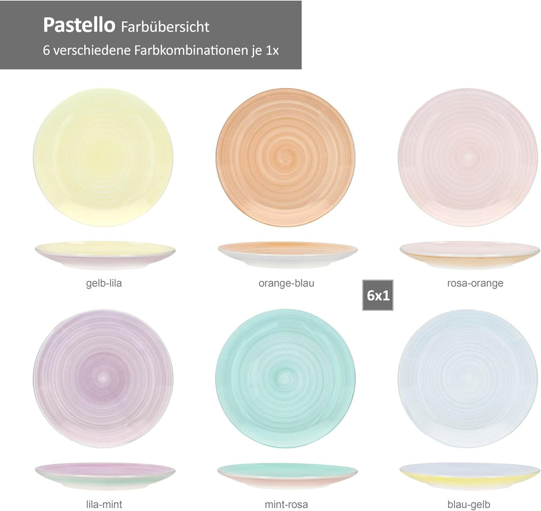 MamboCat Pastello 6er Set Kuchenteller I Bunte Steingut-Frühstücksteller mit Pastell-Farben für 6 Pe