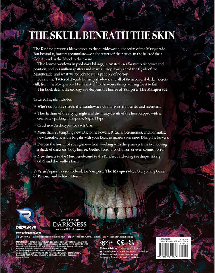 Renegade Game Studios - Vampire: The Masquerade 5th Edition Rollenspiel Tattered Façade Sourcebook -