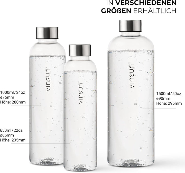VINSUN Trinkflasche 650ml, 1000ml, 1500ml - Kohlensäure geeignet, Tritan | Wiederverwendbar, Tritan,
