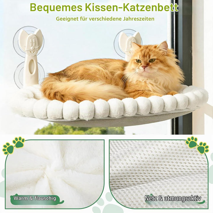 Katzen Fensterliege - 15 kg Tragkraft mit beidseitig waschbarem Kissen, Faltbare Fensterliege für Ka