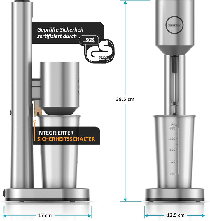 Arendo - Drink Mixer - Eiweiss Shaker - Getränkemixer - elektrischer Standmixer - 500 ml Becher - 22