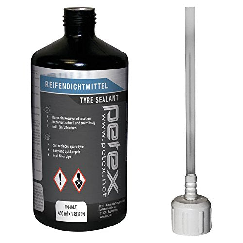 PETEX Reifendichtmittel Inhalt 450 ml inkl. Einfülldeckel, Ventilausdreher mit Flügel, Ersatzventil,