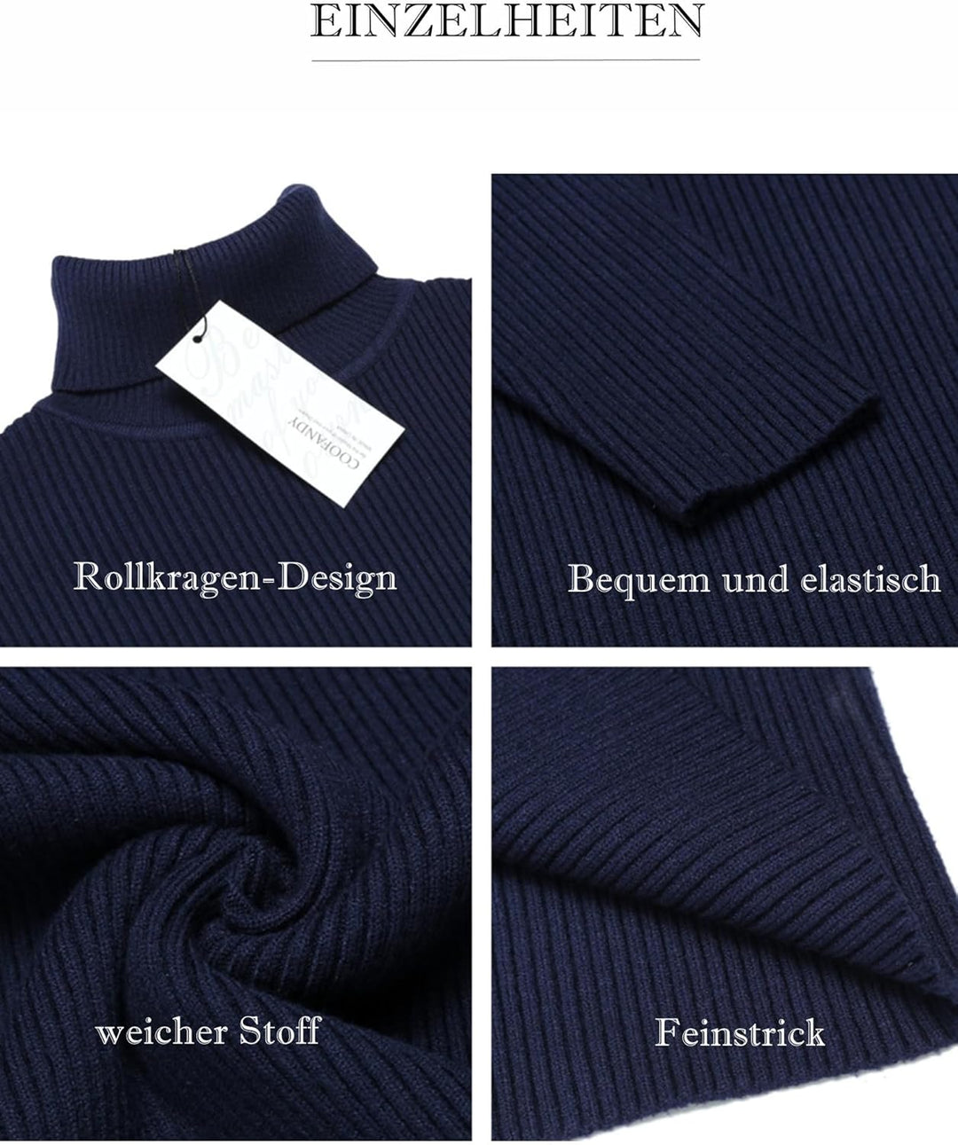 COOFANDY Herren Rollkragen Pullover Langarmshirt Feinstrick Sweater Rollkragen Freizeit Slim fit Bas