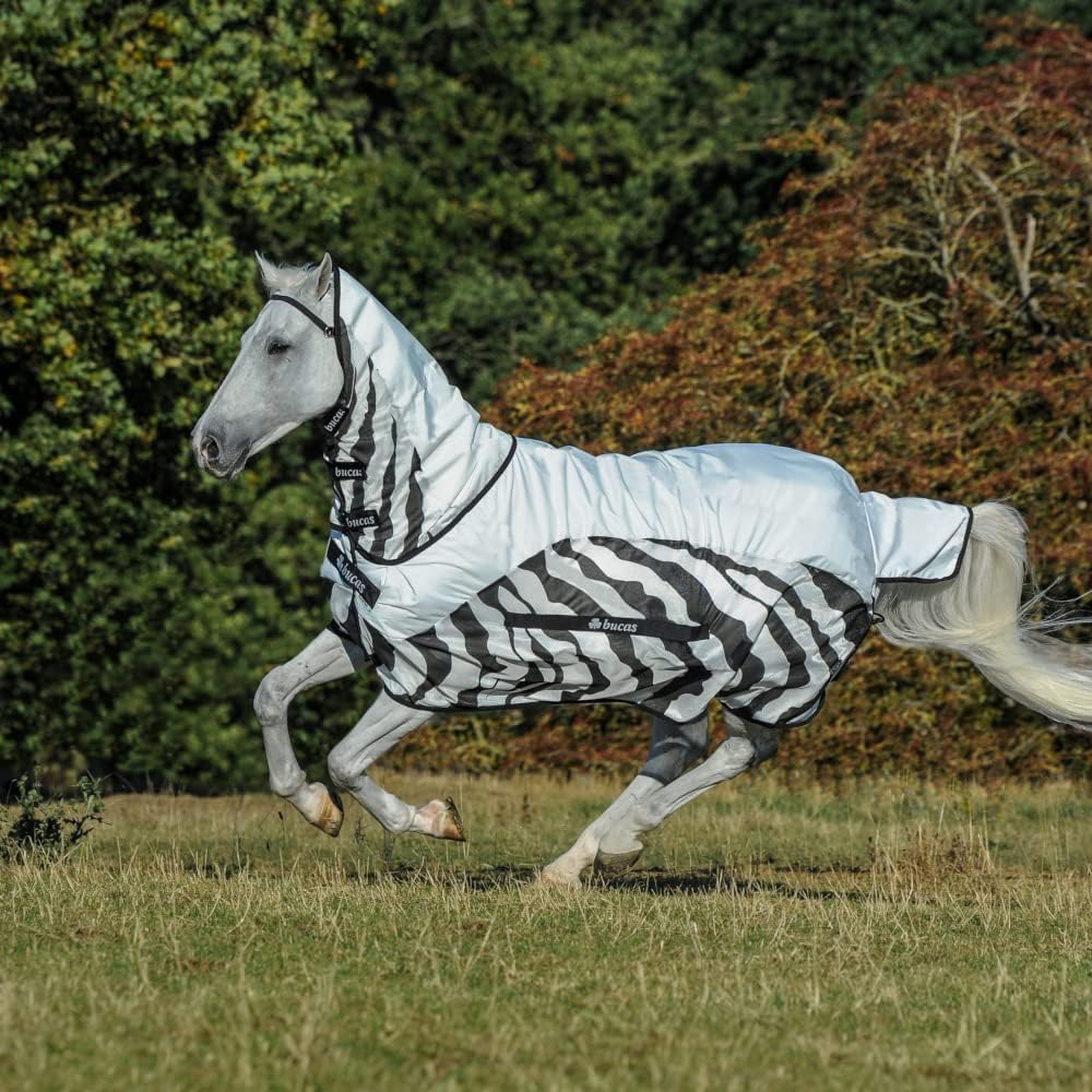 Bucas Buzz-Off Rain Zebra & Neck, Farbe:Zebra, Grösse:120 cm / 5'3 Zebra 120 cm / 5'3