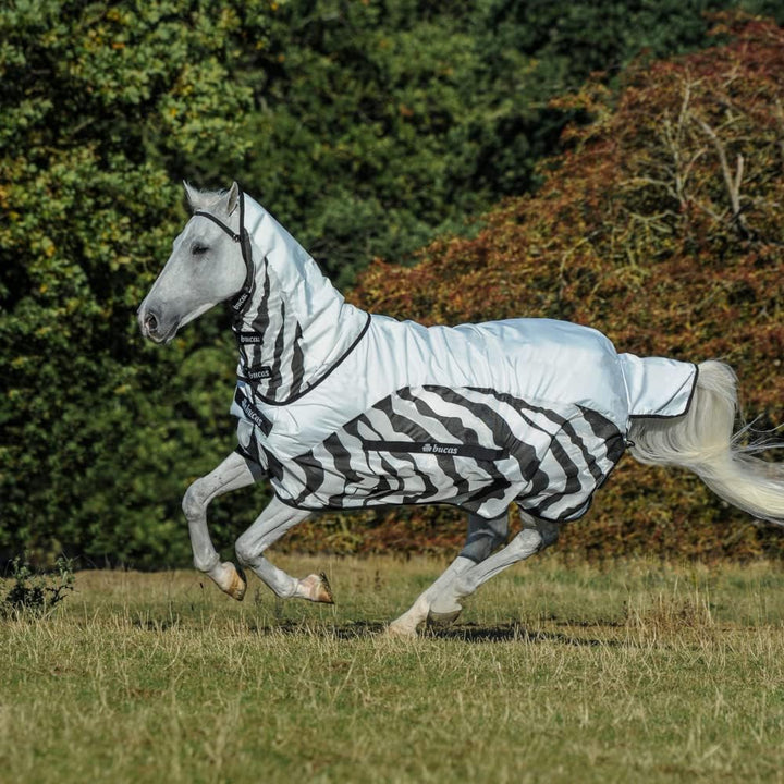 Bucas Buzz-Off Rain Zebra & Neck, Farbe:Zebra, Grösse:120 cm / 5'3 Zebra 120 cm / 5'3