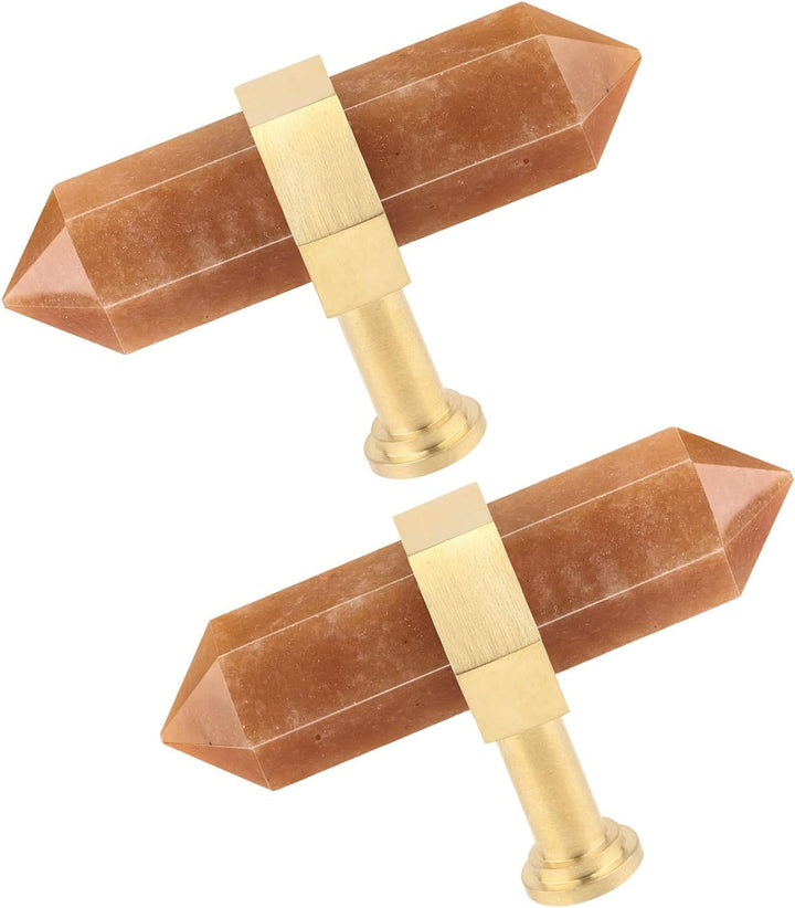 KYEYGWO 2 Stück Roter Aventurin Heilstein Punkt Möbelknöpfe mit Schrauben, Messing Schubladenknöpfe