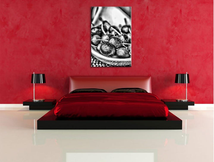 Pixxprint Frische Kirschen in Schlüssel als Leinwandbild/Grösse: 100x70 cm/Wandbild/Kunstdruck/ferti