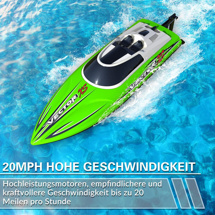 Ferngesteuertes Boot Vector XS, RC Boot RC Boat 20 KM/H, 2,4-GHz Rennboote, 2 wiederaufladbare Batte