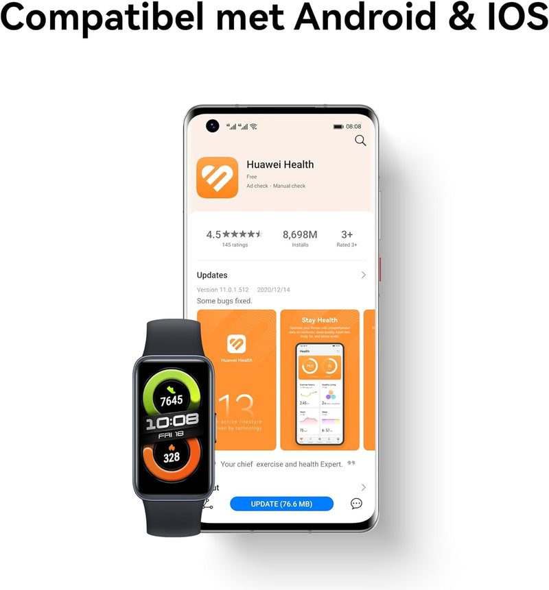 HUAWEI Band 8 Smartwatch, Ultraflaches Design, Schlaf-Tracking, 2 Wochen Akkulaufzeit,Gesundheits- u
