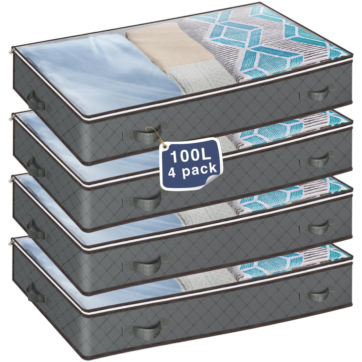 MIXC 4 Stück Unterbett Aufbewahrungsbox, Unterbettkommode, 100L Aufbewahrungsbox mit Deckel, Aufbewa