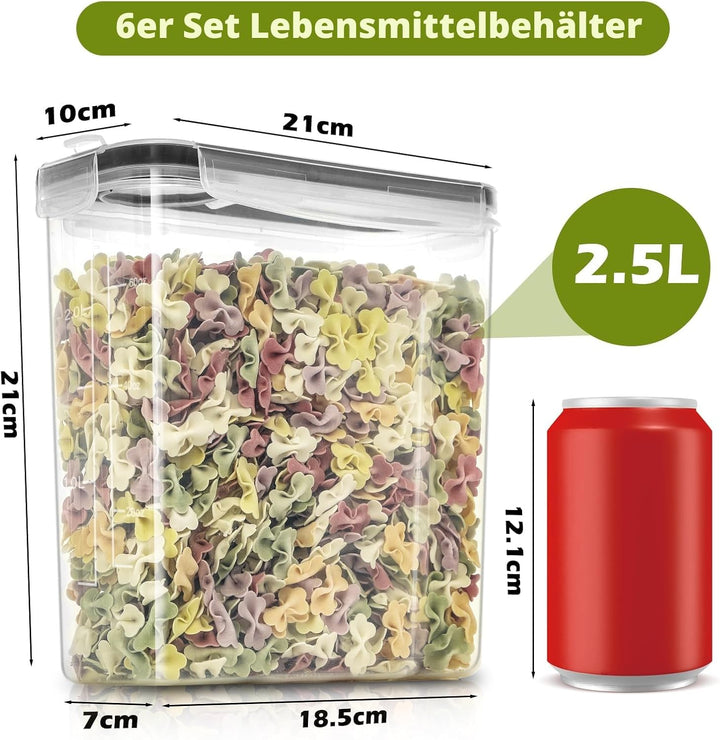 Withosent 2.5L Vorratsdosen Luftdicht 6er Set, Aufbewahrungsbox Küche mit Deckel aus Plastik, Vorrat