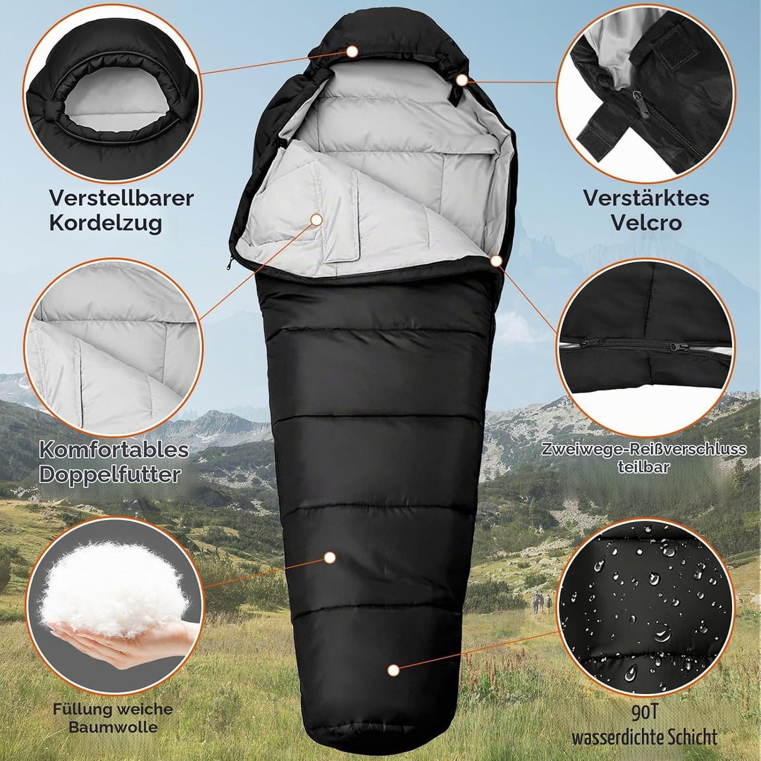 Schlafsack 4 Jahreszeiten,Schlafsack Ultraleicht,Mumienschlafsack Winter für Erwachsene Wasserdicht,