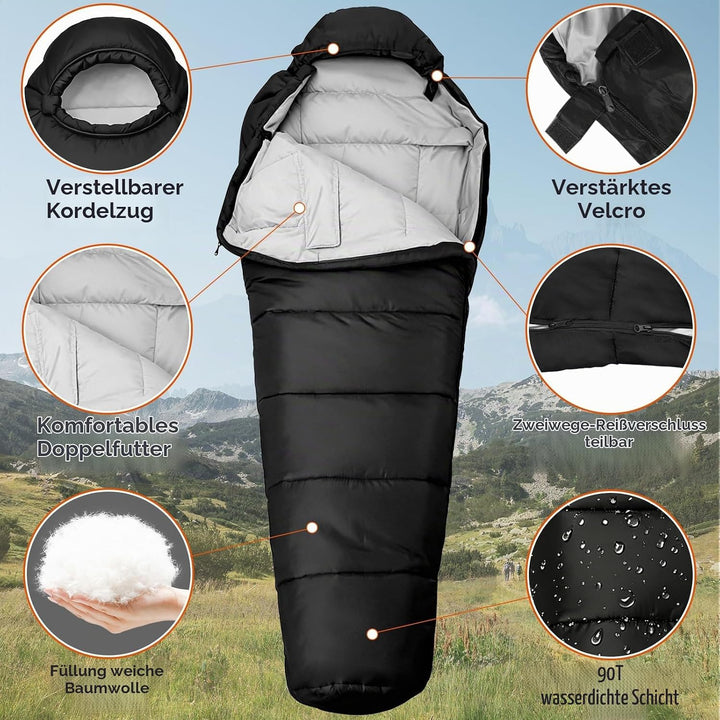 Schlafsack 4 Jahreszeiten,Schlafsack Ultraleicht,Mumienschlafsack Winter für Erwachsene Wasserdicht,