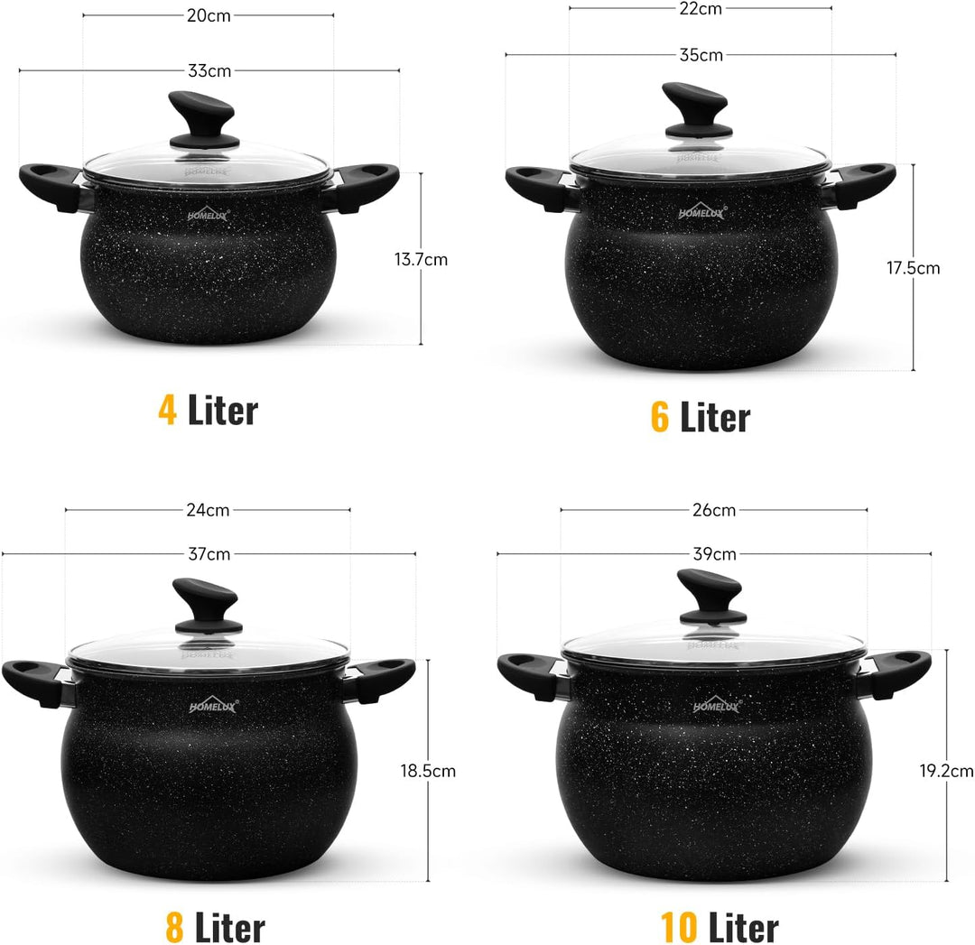 Homelux Topfset Induktion 8-teilig, 4+6+8+10L Kochtopf Set mit Glasdeckel, Induktions Töpfe Set Anti