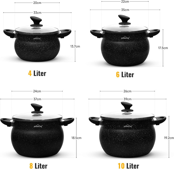 Homelux Topfset Induktion 8-teilig, 4+6+8+10L Kochtopf Set mit Glasdeckel, Induktions Töpfe Set Anti