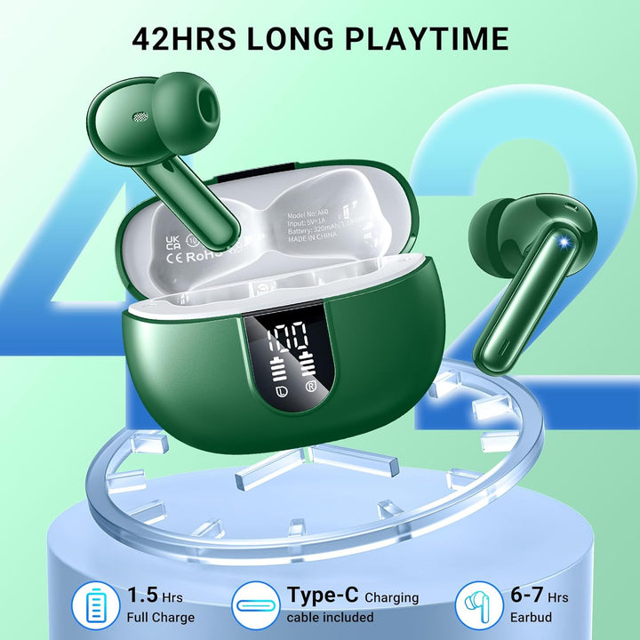 AOVOCE Bluetooth Kopfhörer Kopfhörer Kabellos Bluetooth in Ear 5.3 mit 4 ENC Noise Cancelling Mic LE