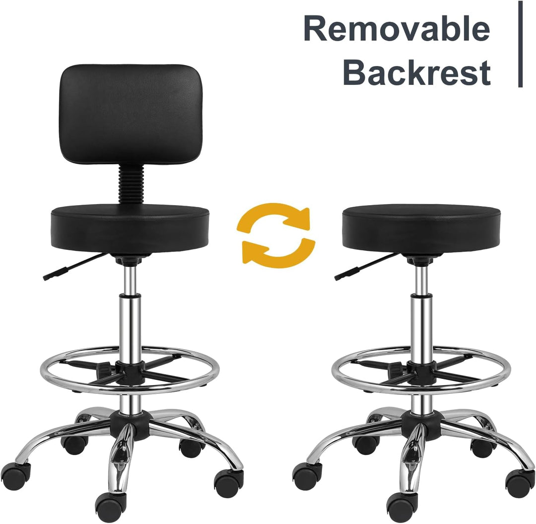 Bonnlo Rollhocker höhenverstellbar mit Lehne Abnehmbar, Arbeitshocker 360° Drehbar, Drehhocker mit F
