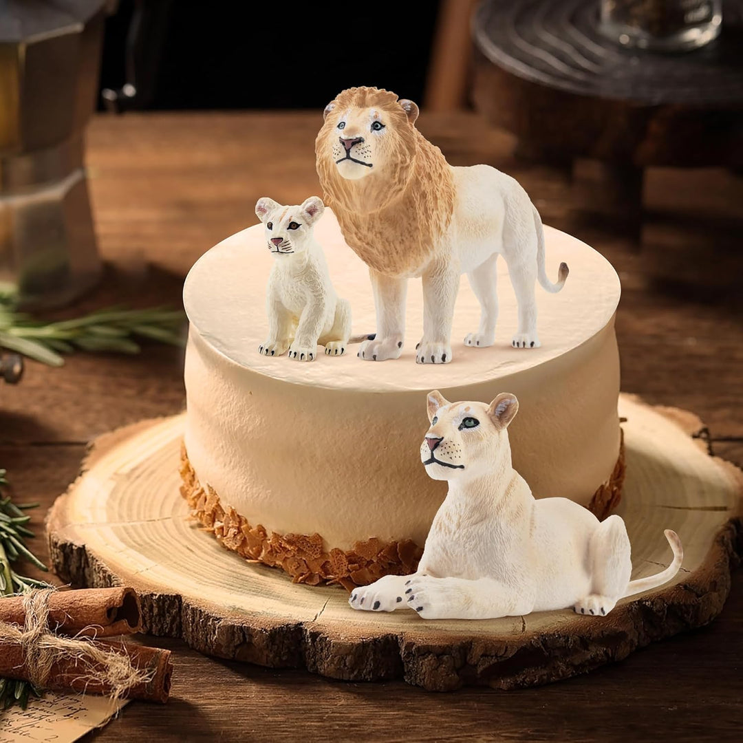 TOYMANY 6 Stück Weisser Löwe Tiere-Figuren mit Löwenbabys,Löwen Spielzeug Plastiktiere Zoo Wald Tier