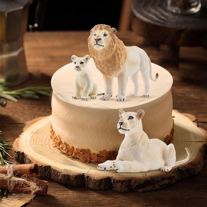 TOYMANY 6 Stück Weisser Löwe Tiere-Figuren mit Löwenbabys,Löwen Spielzeug Plastiktiere Zoo Wald Tier