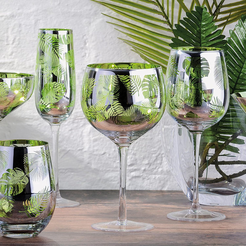 ARTLAND - Tropical Leaves Gin-Glas, 2er-Set, Glas, grün, 700 ml Fassungsvermögen, Gin-Glas Gin-Gläse