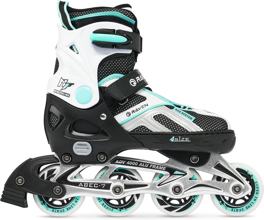 Raven Pulse Black/Mint 2in1 Verstellbare Schlittschuhe und Inline Skates - Inliner für Kinder und Er
