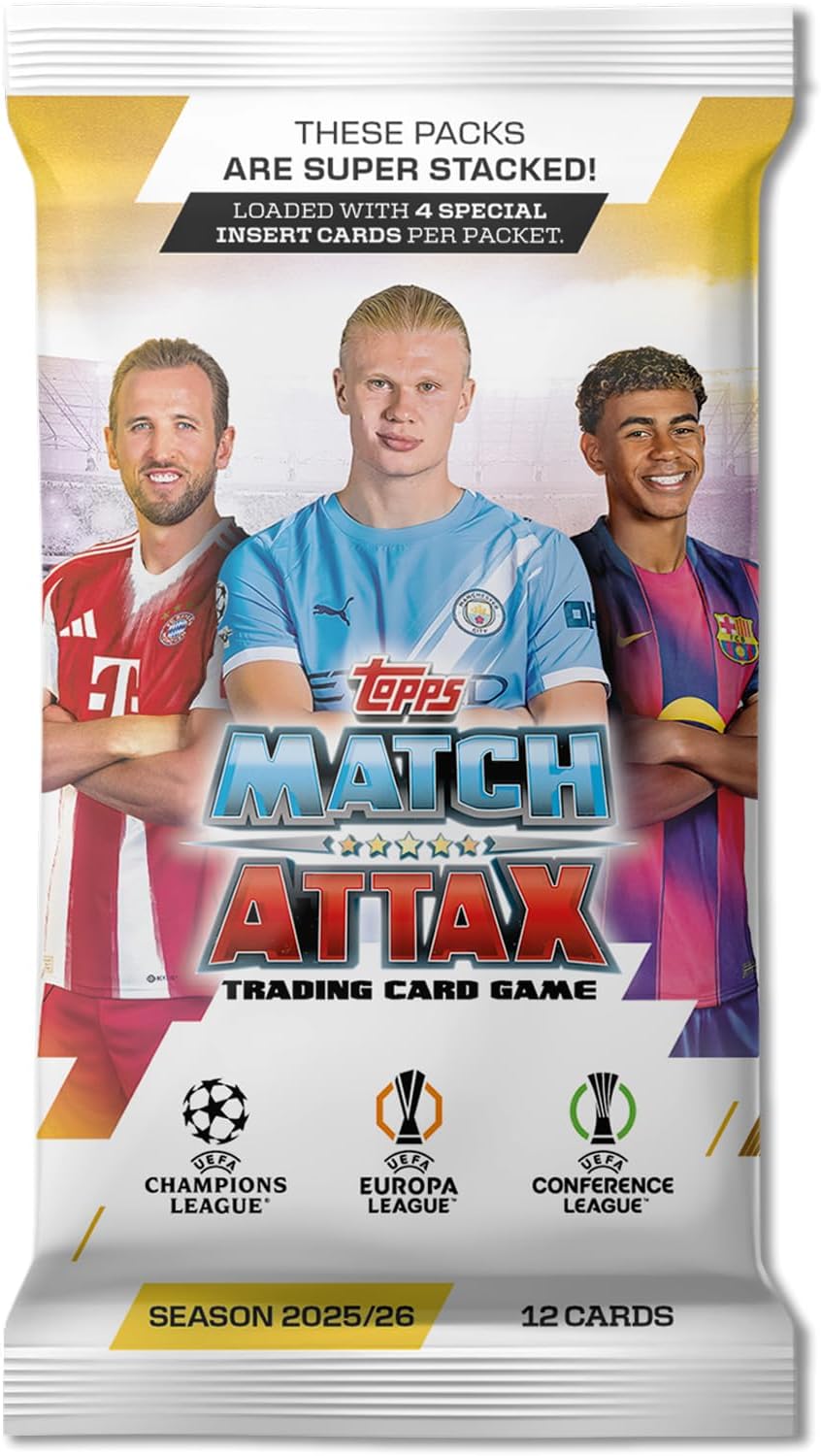 Topps UCC Match Attax 2025/26 - Full Box - Enthält 32 Päckchen mit 4 speziellen Einsteckkarten pro P