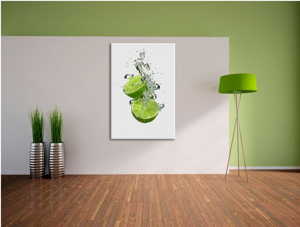 Leckere grüne Limetten im Wasser schwarz/weiss Format: 100x70 auf Leinwand, XXL riesige Bilder ferti