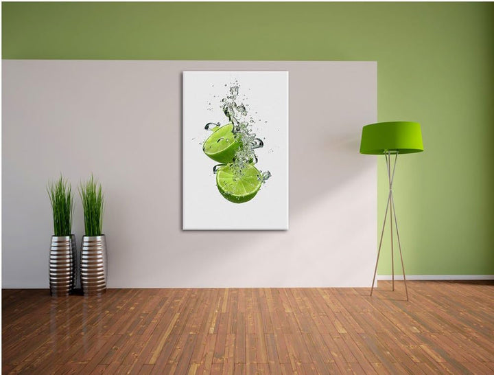 Leckere grüne Limetten im Wasser schwarz/weiss Format: 100x70 auf Leinwand, XXL riesige Bilder ferti