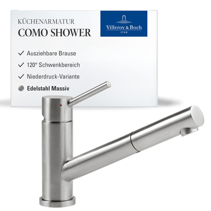 Villeroy &amp; Boch Como Shower Einhand-Spültischbatterie Edelstahl massiv Niederdruck 925211LC Edelstah