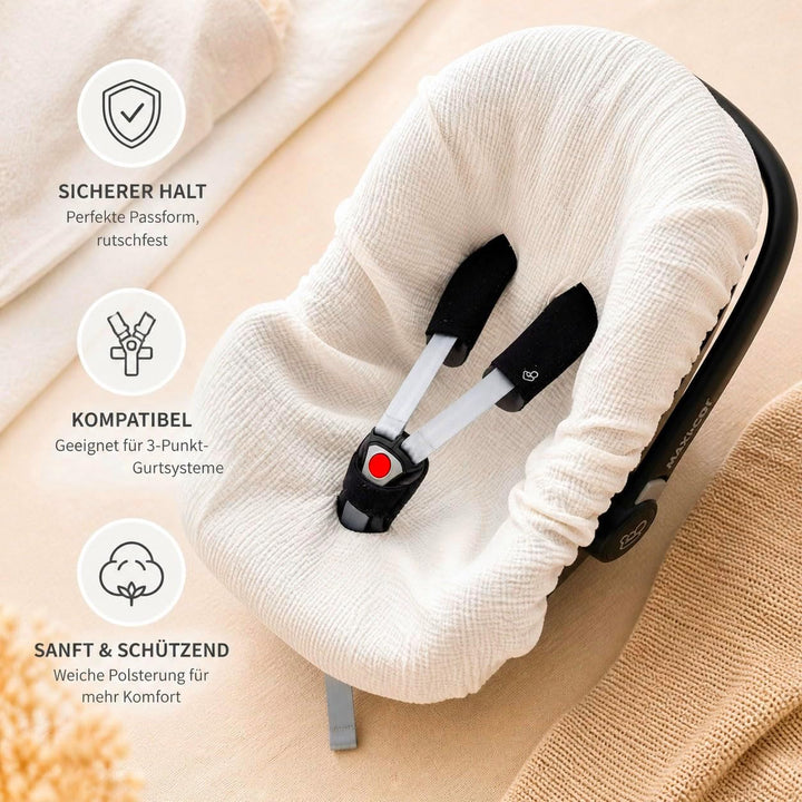 BEZUG Babyschale Sommer Sommerbezug Universal 100% Musselin Baumwolle Schonbezug Babyschalebezug (MU