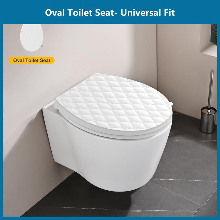 WC Sitz mit Absenkautomatik Oval Weiss, Toilettendeckel mit Rauten, Klobrille mit Schnellverschluss,