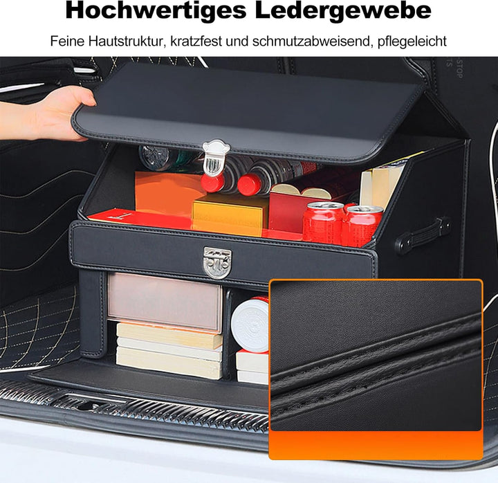 Ergocar Kofferraum Organizer, Doppelschicht Zusammenklappbarer Aufbewahrungsbox, PU-Leder Autotasche