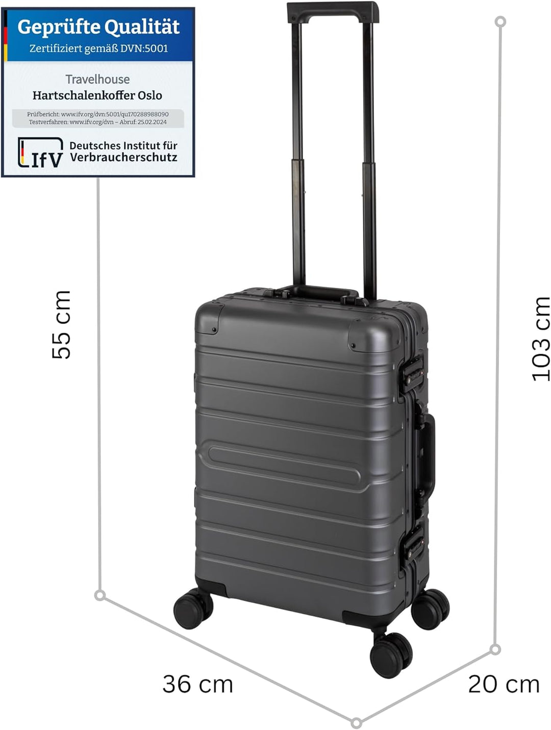 Travelhouse Oslo Alu Reisekoffer Graphit Dunkel Bordkoffer Hartschale Reisegepäck Reisetrolley Troll